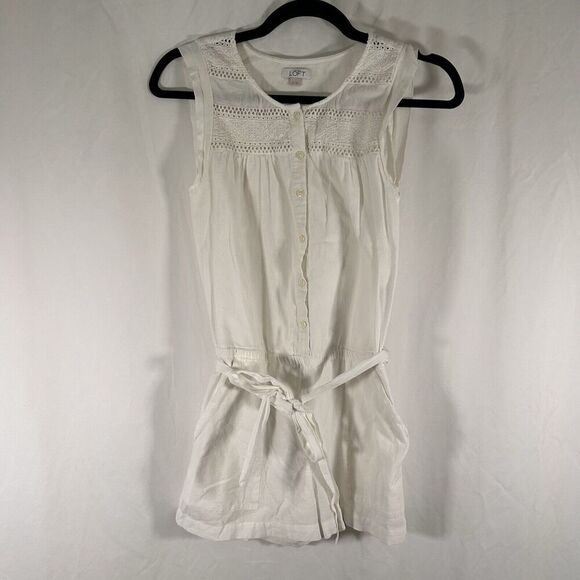 LOFT Romper Women XS White Short Sleeve Round Neck Sleeveless Lightweight Cotton - Picture 1 of 11